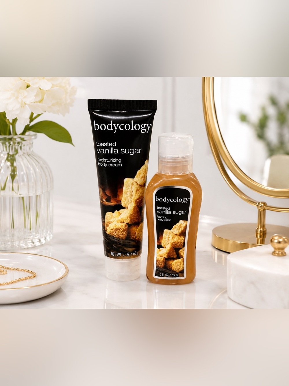 Bodycology Toasted Vanilla Sugar Bath & Body Set | Body Wash & Cream Bundle New
